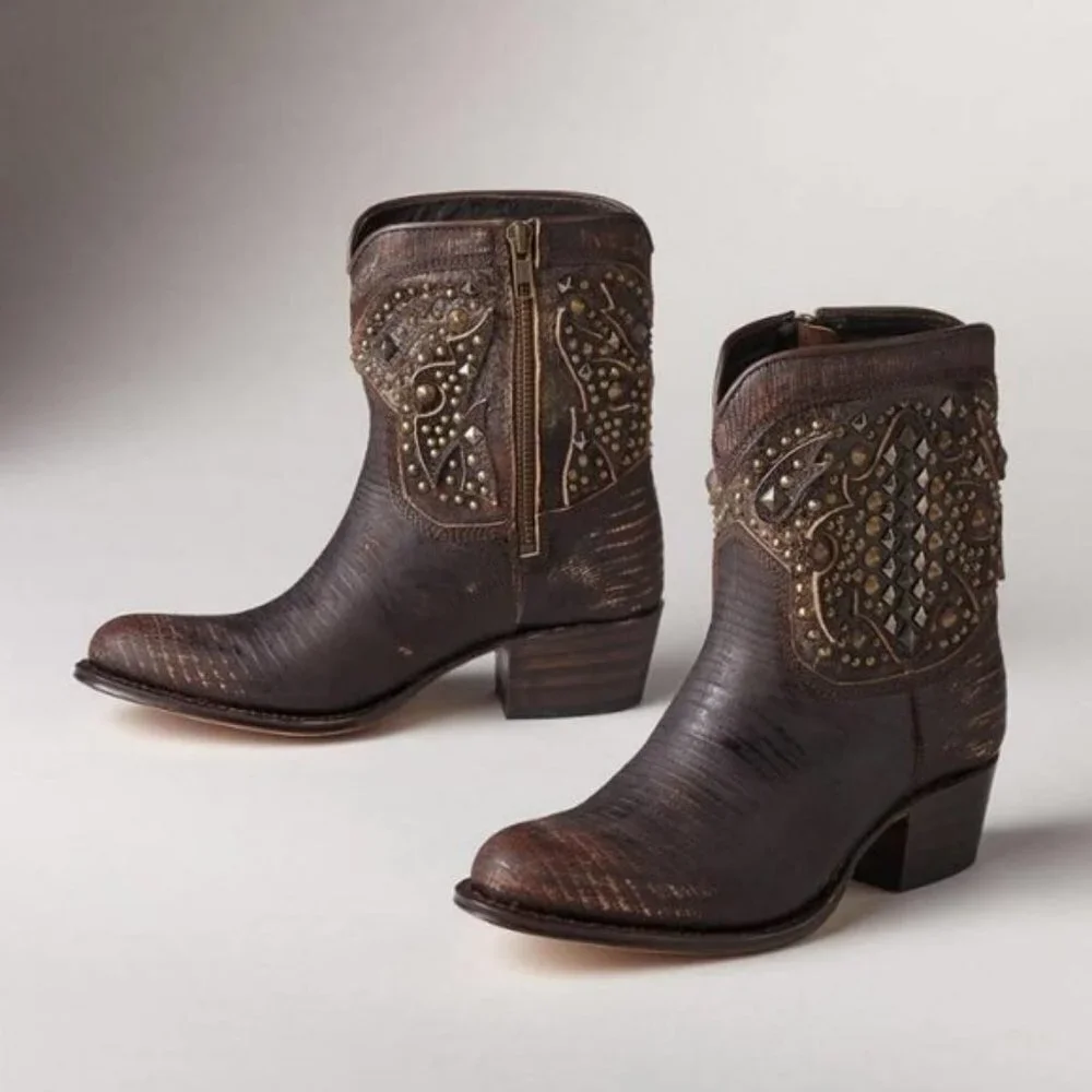 Frye Deborah Deco Short Boots Dark Brown